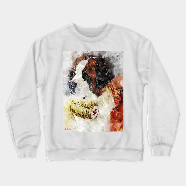 St Bernard Watercolor Portrait with a Sherry Keg on the Neck Crewneck Sweatshirt by ibadishi